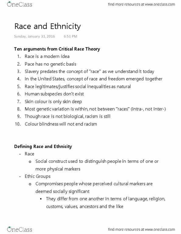 SOCI 1002 Lecture Notes - Lecture 4: Gayatri Chakravorty Spivak, Critical Race Theory, Human Taxonomy thumbnail
