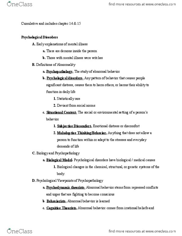 PSYC 2000 Lecture Notes - Lecture 25: Biopsychosocial Model, Dsm-5 thumbnail