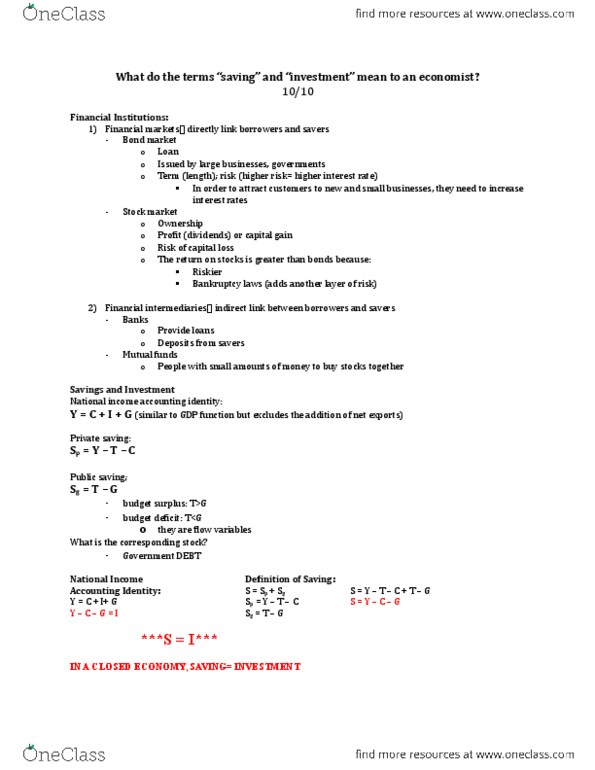 ECON 1BB3 Lecture Notes - Lecture 6: Stock Market, Bond Market, Interest Rate thumbnail