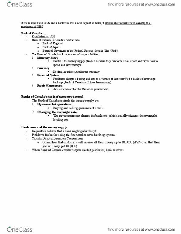 ECON 1BB3 Lecture Notes - Lecture 9: Federal Reserve System, Bank Reserves, Reserve Requirement thumbnail