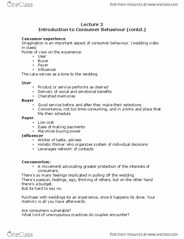 ADM 3321 Lecture Notes - Lecture 2: Consumer Protection, Consumerism, Clinical Psychology thumbnail