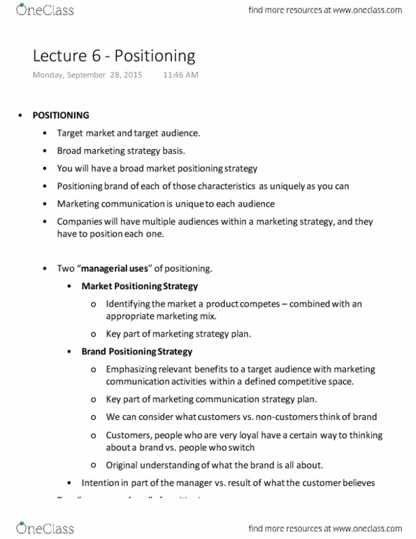 ADM 3326 Lecture Notes - Lecture 6: Toyota 86, Tassimo, Target Market thumbnail