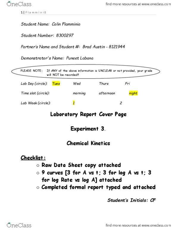 CHM 1311 Lecture Notes - Lecture 3: Rate Equation, Chemical Kinetics, Ethylenediaminetetraacetic Acid thumbnail