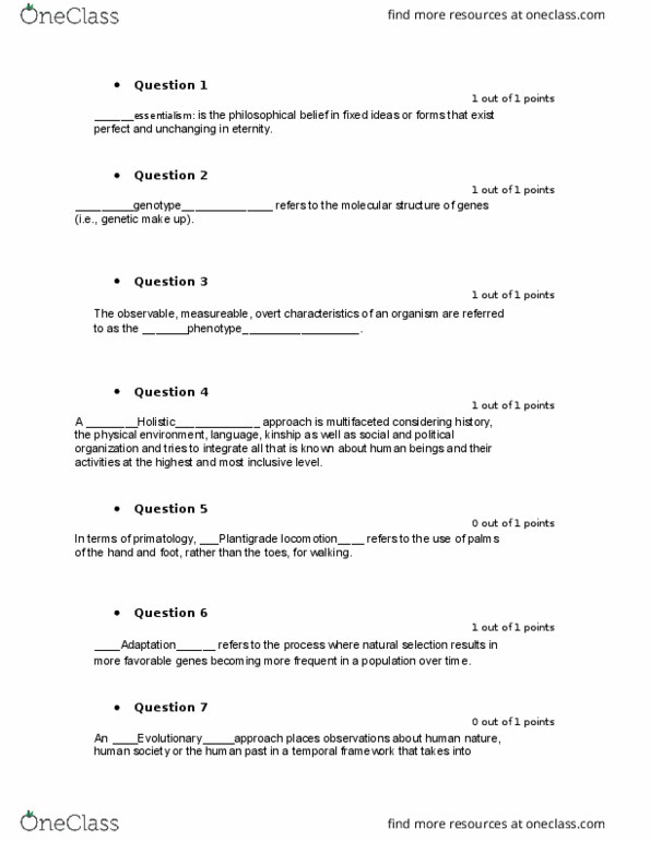 ANTH-101 Lecture Notes - Lecture 1: Primatology, Heredity, Microevolution thumbnail