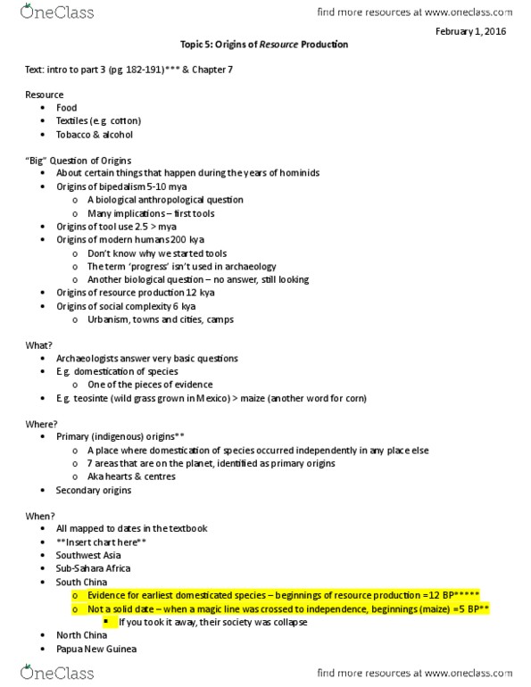 ANT201H5 Lecture Notes - Lecture 5: Animal Husbandry, Wild Grass, Plants And Animals thumbnail