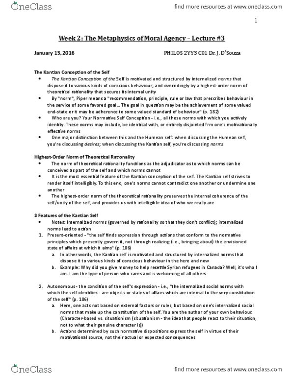 PHILOS 2YY3 Lecture Notes - Lecture 2: David Hume, Rationality thumbnail