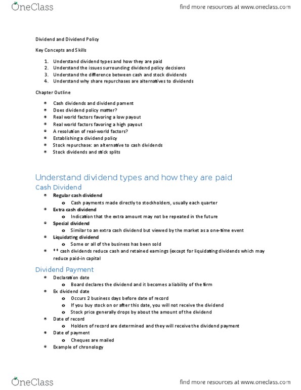 FIN 401 Lecture 6: Chapter 17 Dividend and Dividend Policy thumbnail