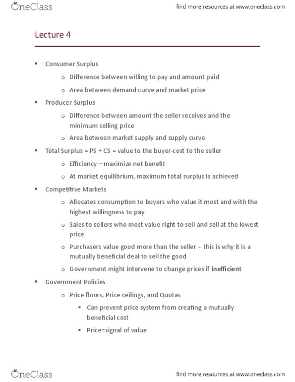 ECON 0100 Lecture Notes - Lecture 4: Economic Surplus, Economic Equilibrium, Demand Curve thumbnail