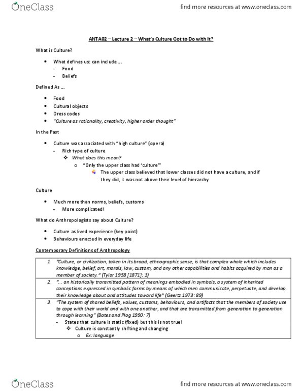 ANTA02H3 Lecture Notes - Lecture 2: William Graham Sumner, Refugees Of The Syrian Civil War, Upper Class thumbnail