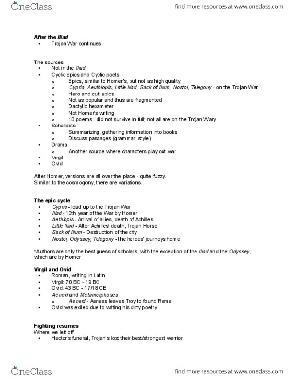 CLA204H1 Lecture Notes - Lecture 6: Dactylic Hexameter, Telegony, Antilochus thumbnail