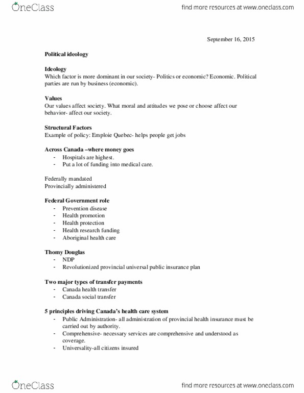 SWRK 221 Lecture Notes - Lecture 4: Canada Social Transfer, Canada Health Transfer, Robert Bourassa thumbnail