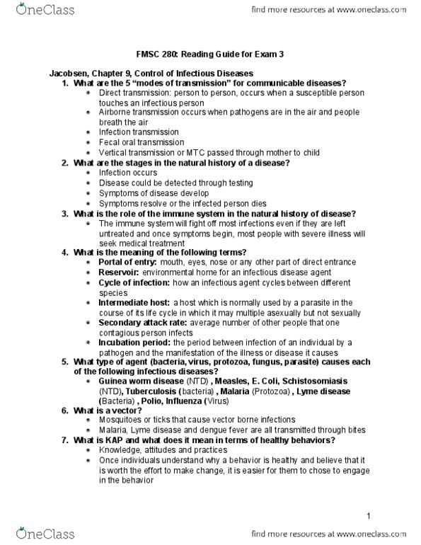 FMSC 280 Chapter Notes - Chapter 15-20: Aids, Lyme Disease, Non-Communicable Disease thumbnail