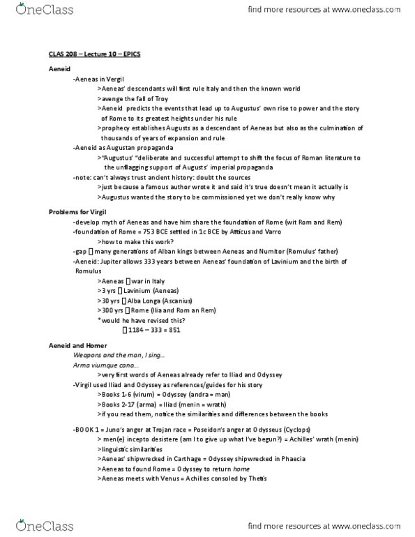 CLAS 208 Lecture Notes - Lecture 10: Lavinium, Aeneid, Scheria thumbnail