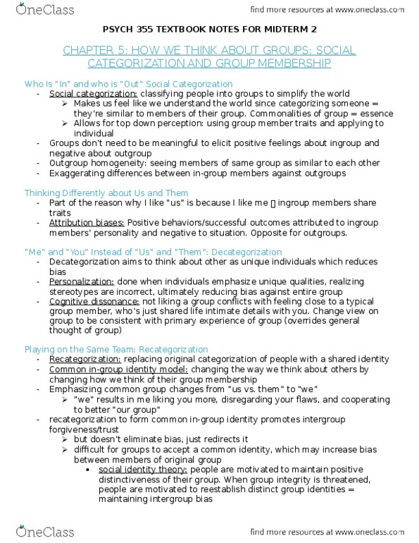 PSYCH355 Chapter Notes - Chapter 4-7: In-Group Favoritism, How We Think, System Justification thumbnail