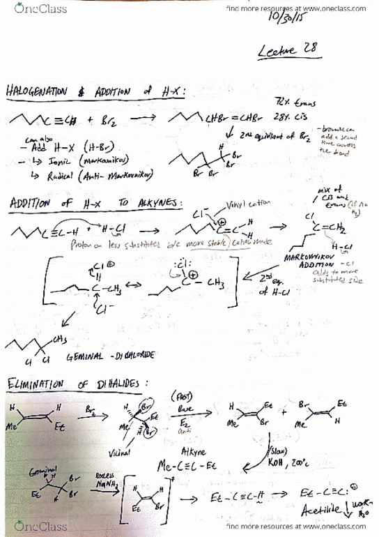 L07 Chem 261 Lecture Notes - Lecture 28: Alkyne, Geminal thumbnail