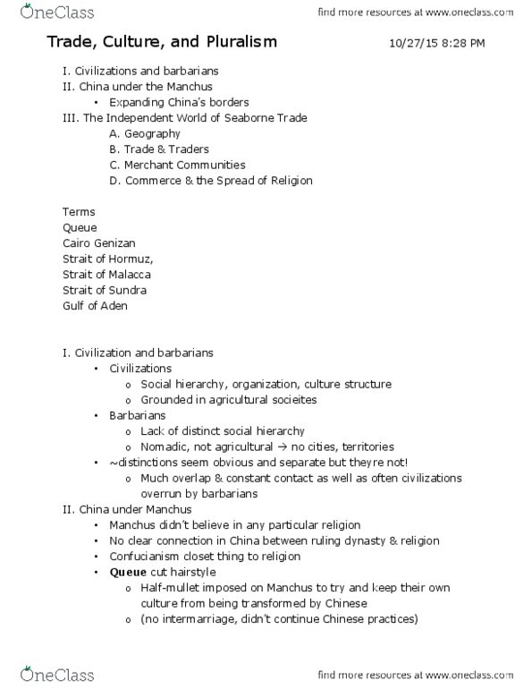 HIST 1011 Lecture Notes - Lecture 9: Sunda Strait, Strait Of Malacca, Cowry thumbnail