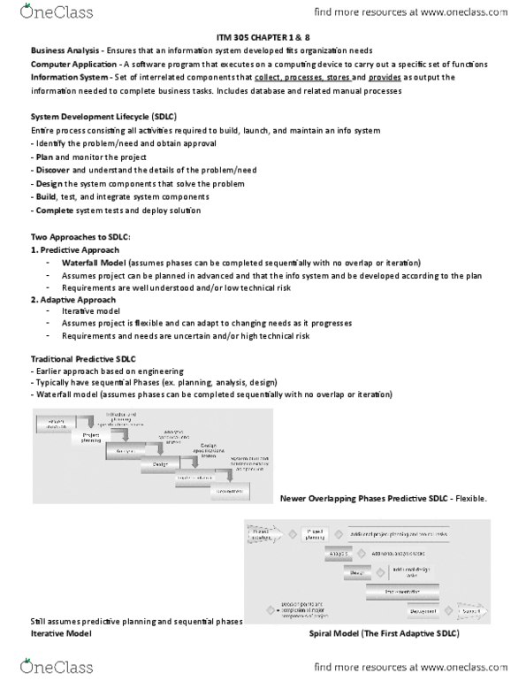 ITM 305 Chapter Notes - Chapter 1 & 8: Business Analysis, Structured Analysis, Waterfall Model thumbnail