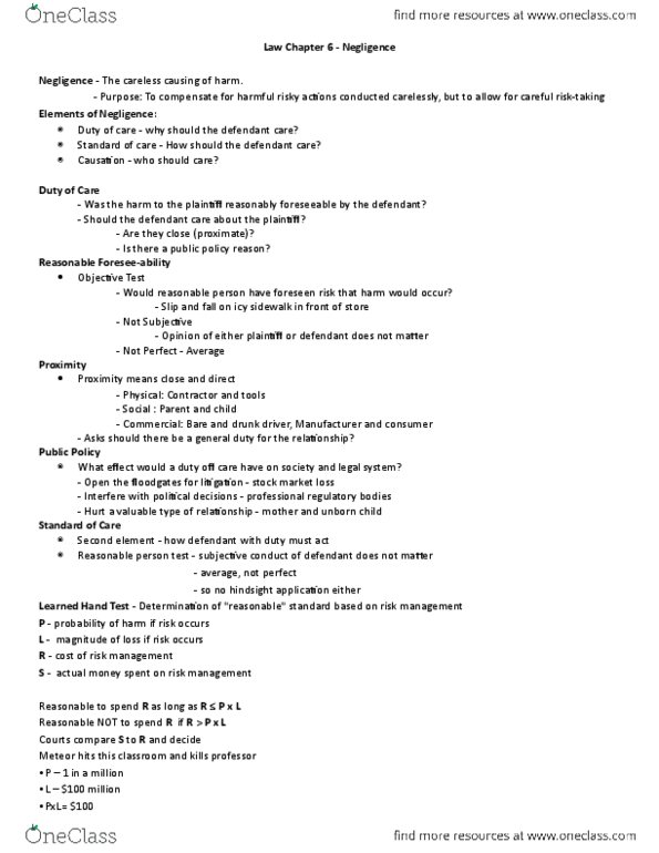 LAW 122 Chapter Notes - Chapter 4: Gas Lighting, Risk Management, Contributory Negligence thumbnail