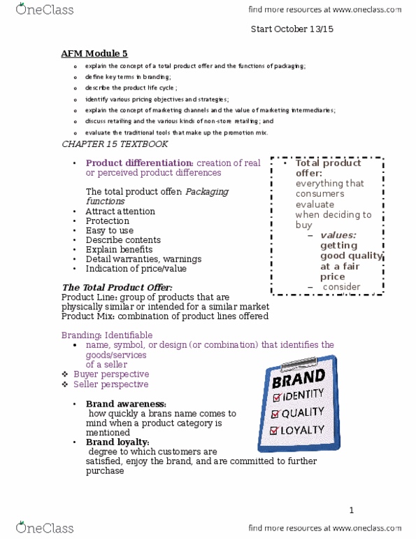 AFM131 Lecture Notes - Lecture 5: Psychological Pricing, Marketing Buzz, Brand Equity thumbnail