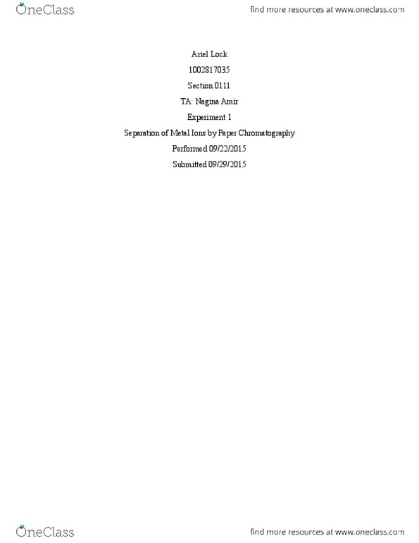 CHM110H5 Lecture Notes - Lecture 13: Manganese, Dependent And Independent Variables, Metal thumbnail