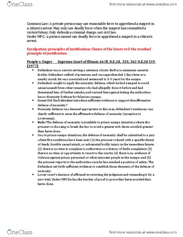 CRM/LAW C144 Lecture Notes - Lecture 17: Clean Hands, Affirmative Defense, Model Penal Code thumbnail