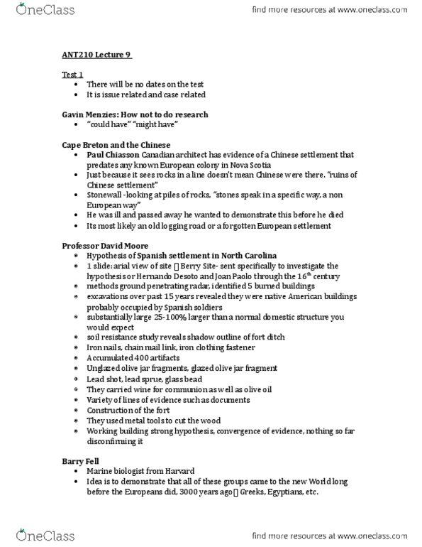 ANT210H5 Lecture Notes - Lecture 9: Ground-Penetrating Radar, Barry Fell, Gavin Menzies thumbnail