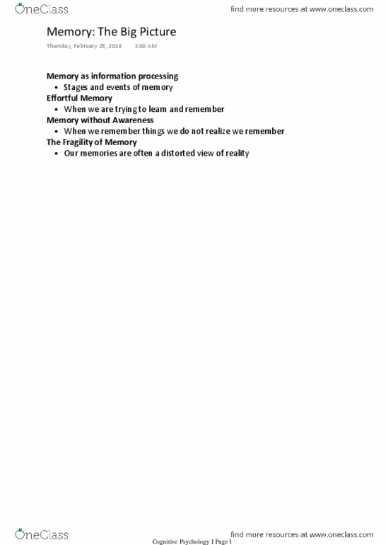 PSYCH101 Lecture Notes - Lecture 6: Sensory Memory, Sodium Thiopental, Bell Labs thumbnail