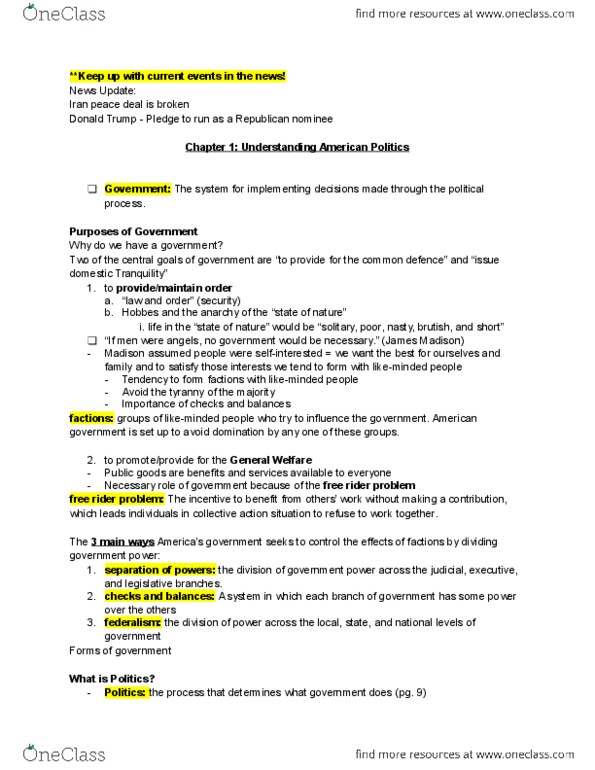 GVPT 170 Lecture Notes - Lecture 1: Plurality Voting System, Equality Of Outcome, Free Rider Problem thumbnail