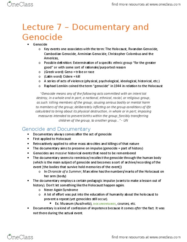 FILM 2106 Lecture Notes - Lecture 7: Voyeurism, Rithy Panh, Cambodian Genocide thumbnail