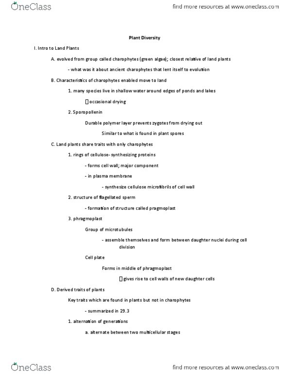 01:119:101 Lecture Notes - Lecture 14: Microsporangia, Archegonium, Tracheid thumbnail