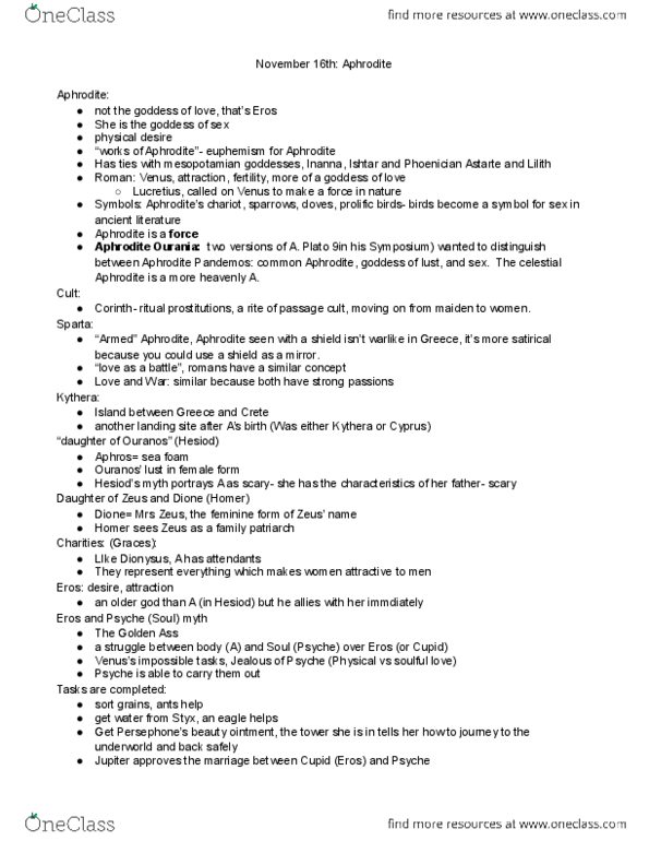 CLAS 1P95 Lecture Notes - Lecture 8: Myrrh, Cinyras, Aglaea thumbnail