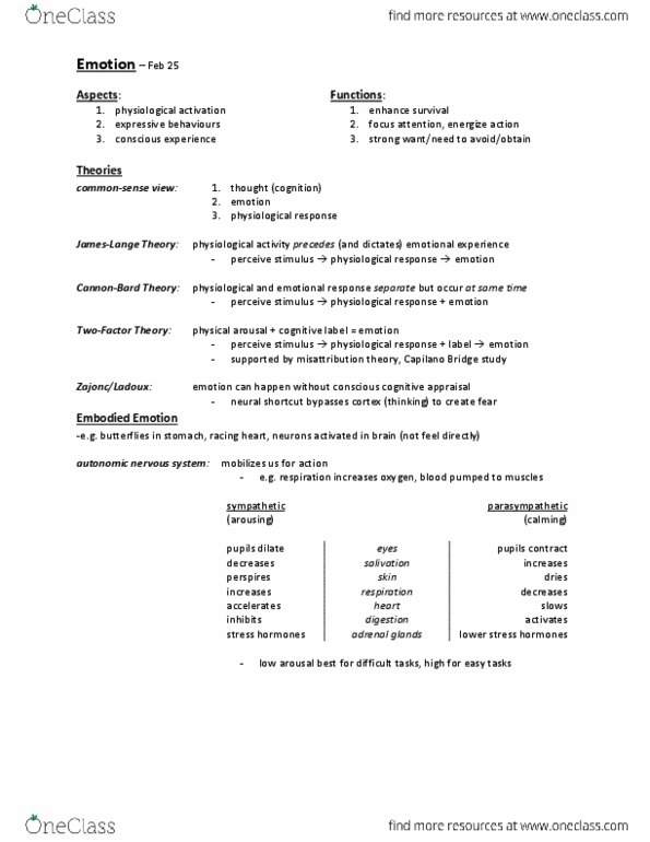 PSYC 102 Lecture Notes - Lecture 25: Subliminal Stimuli, Amygdala, Autonomic Nervous System thumbnail