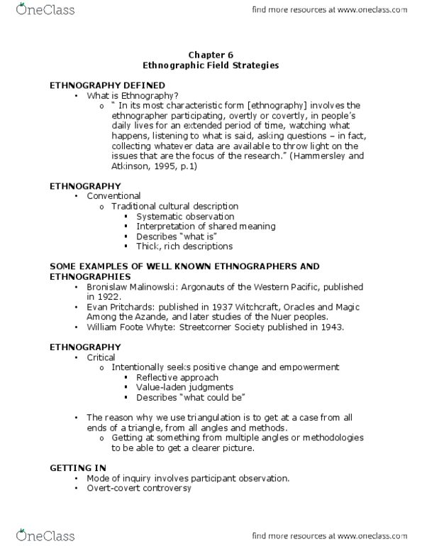 CMN 3103 Chapter Notes - Chapter 6: Autoethnography, Carolyn Ellis, Cultural Artifact thumbnail