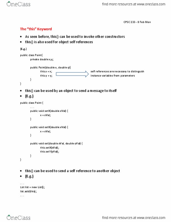 CPSC 233 Lecture Notes - Lecture 13: Class Variable thumbnail