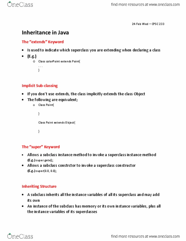 CPSC 233 Lecture Notes - Lecture 17: Mutator Method, Instance Variable thumbnail