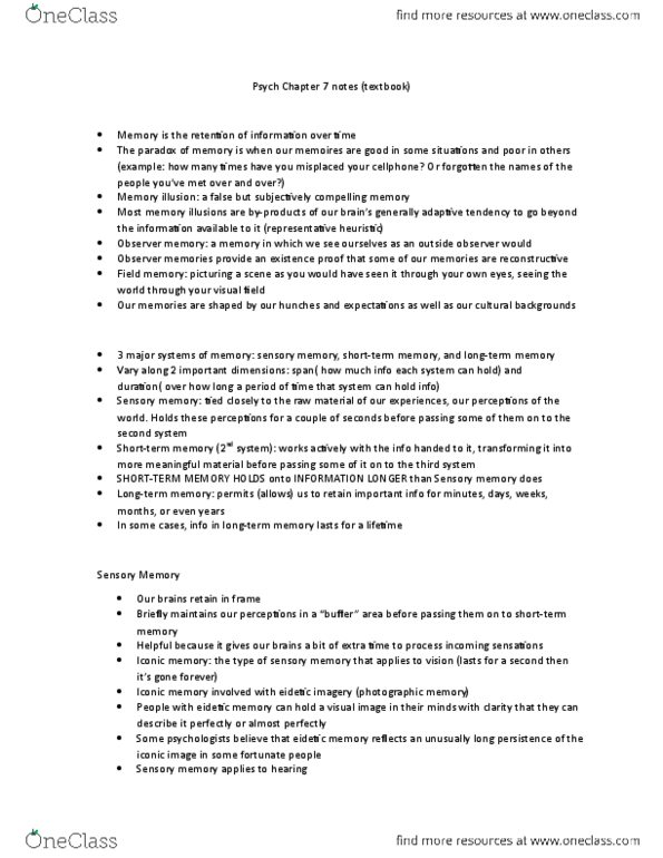 PSYC-104 Lecture Notes - Lecture 7: Neurofibrillary Tangle, Prefrontal Cortex, Habituation thumbnail