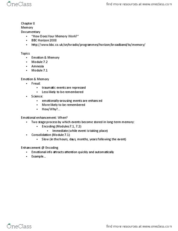 PSYC 1000 Lecture Notes - Lecture 5: Amygdala, Retrograde Amnesia, 50 First Dates thumbnail