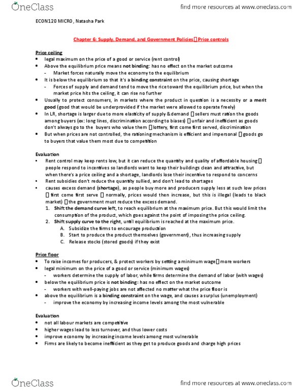 EC120 Lecture Notes - Lecture 6: Living Wage, Working Poor, Price Controls thumbnail