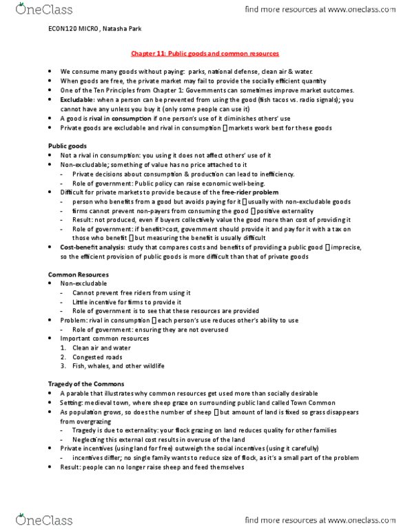 EC120 Lecture Notes - Lecture 12: Overgrazing, Price Ceiling, Market Failure thumbnail