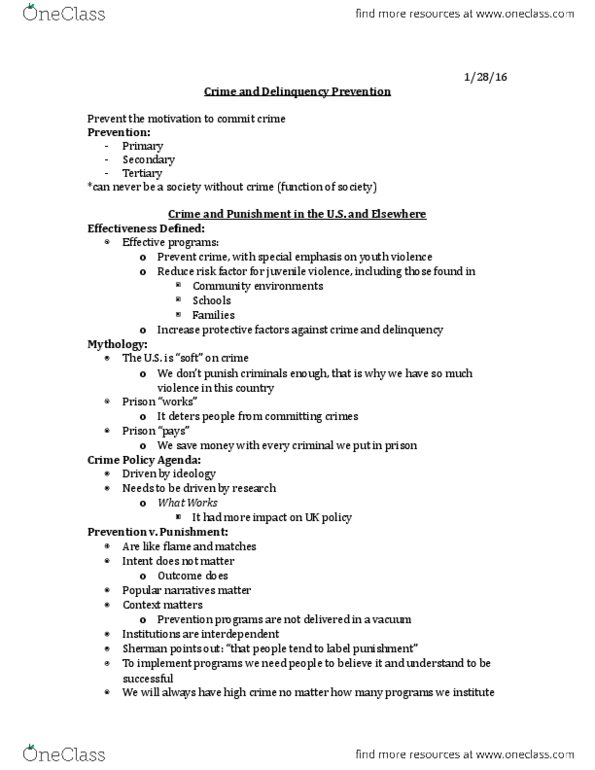 CCJS 451 Lecture Notes - Lecture 1: Motherless Children, Crime Prevention thumbnail