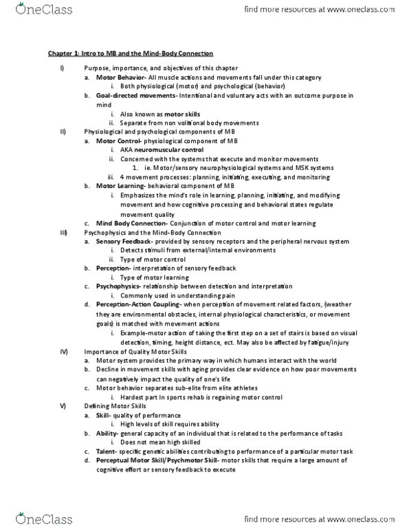 KINS 2204 Chapter Notes - Chapter 1: Peripheral Nervous System, Motor Learning, Motor System thumbnail