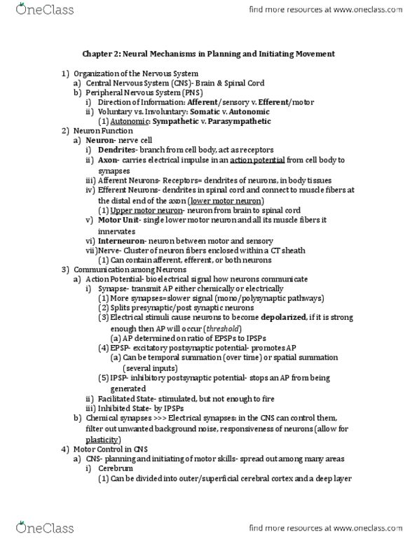 KINS 2204 Chapter Notes - Chapter 2: Thalamus, Epithalamus, Limbic System thumbnail