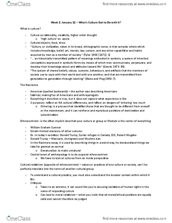 ANTA02H3 Lecture Notes - Lecture 2: Moral Relativism, Sms Language, Cultural Relativism thumbnail