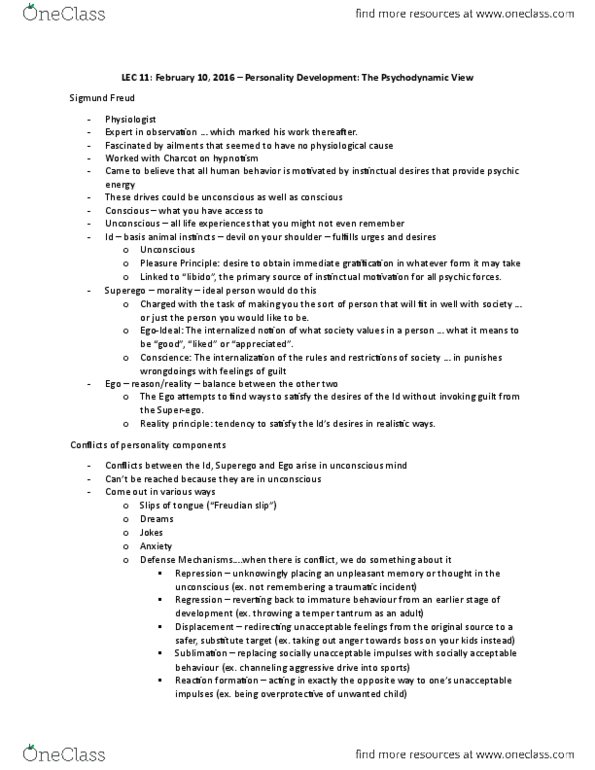 PSYA02H3 Lecture Notes - Lecture 11: Weaning, Rorschach Test, Electra Complex thumbnail