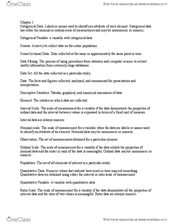 ACMS10145 Lecture Notes - Lecture 1: Level Of Measurement, Categorical Variable, Data Mining thumbnail