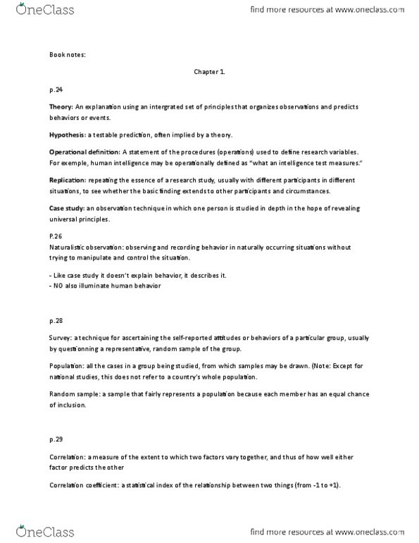 PSY 1101 Chapter Notes - Chapter 1: Dependent And Independent Variables, Naturalistic Observation, Scatter Plot thumbnail