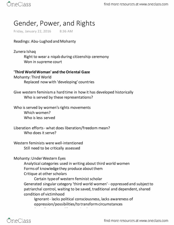SOSA 3225 Lecture Notes - Lecture 3: Maria Mies, Universal Declaration Of Human Rights, Burqa thumbnail