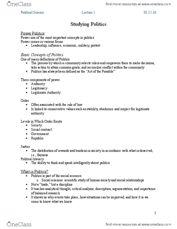 POSC 1000U Lecture Notes - Lecture 1: The Strongest, Behaviorism, Rigour thumbnail