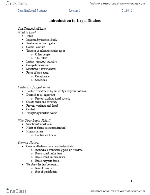 SSCI 1010U Lecture Notes - Lecture 1: Rulemaking, Legal Positivism, Moral Authority thumbnail