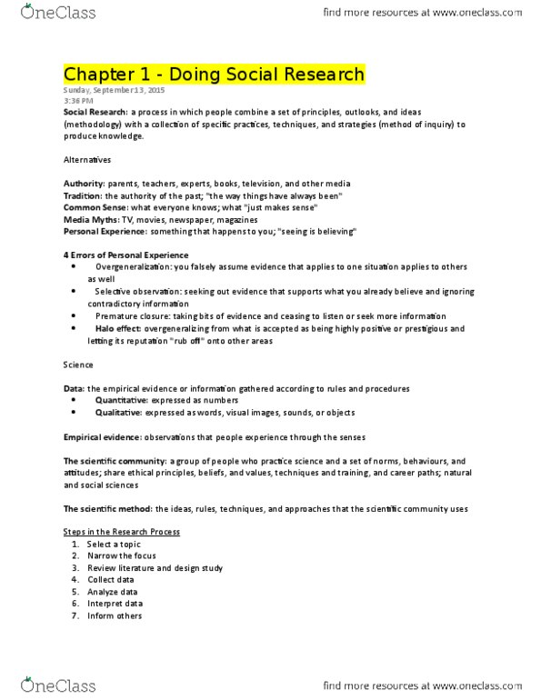 SOAN 2120 Chapter Notes - Chapter 1,2,3,8,6,7,9,5: Central Tendency, Frequency Distribution, Histogram thumbnail